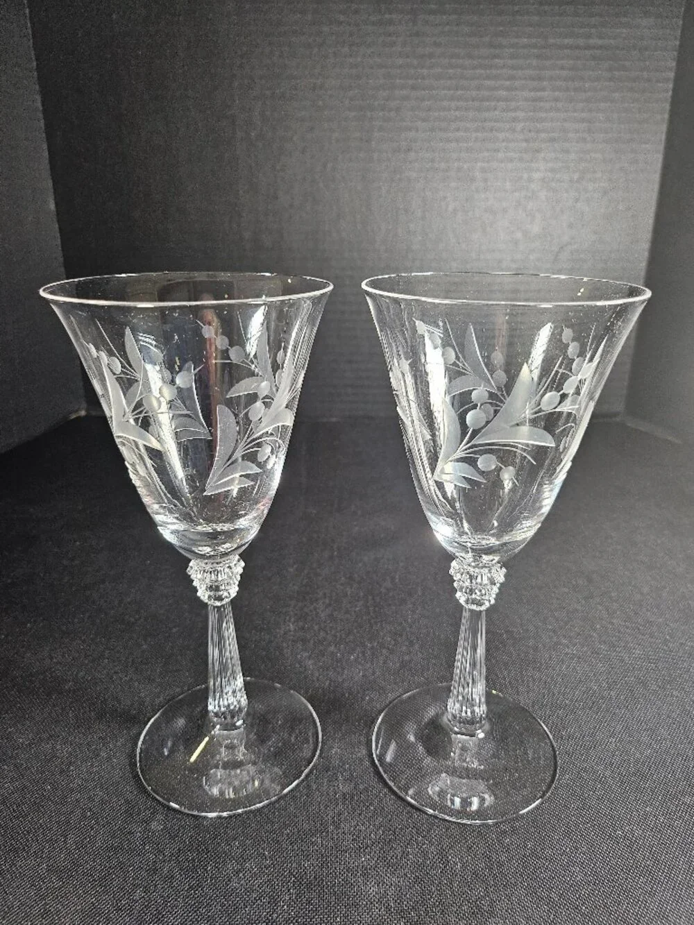 Two Vintage Fostoria Cynthia Claret Wine Glasses Elegant Cut Crystal Stemware